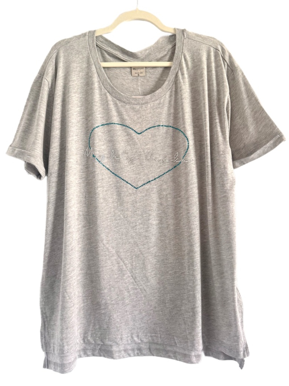 Anaheim Ducks Gray Short Sleeve Heart Tee Rhinestones XL